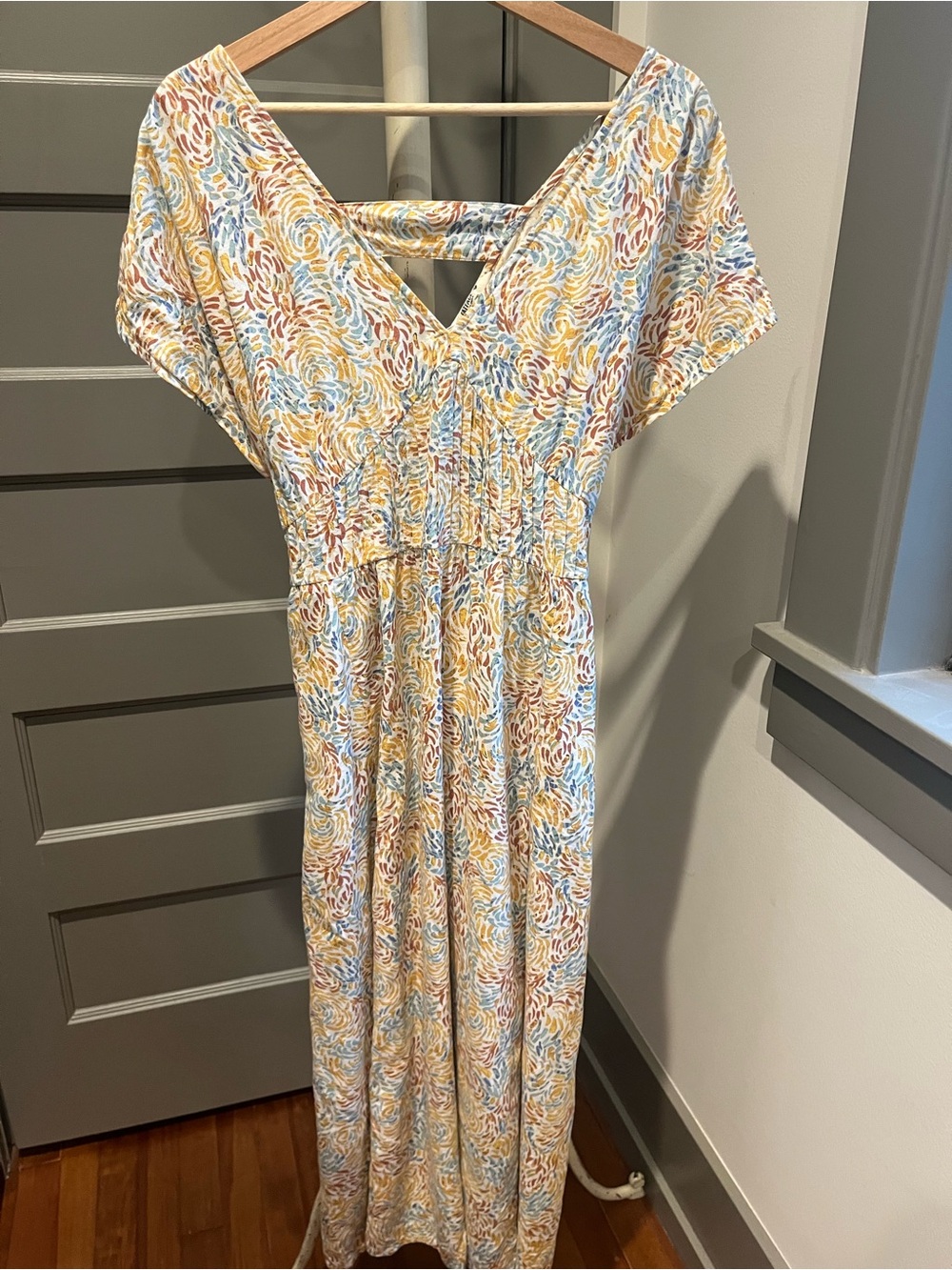 Fat Face Floral V-Neck Maxi Dress in Yellow, Blue & Rust
